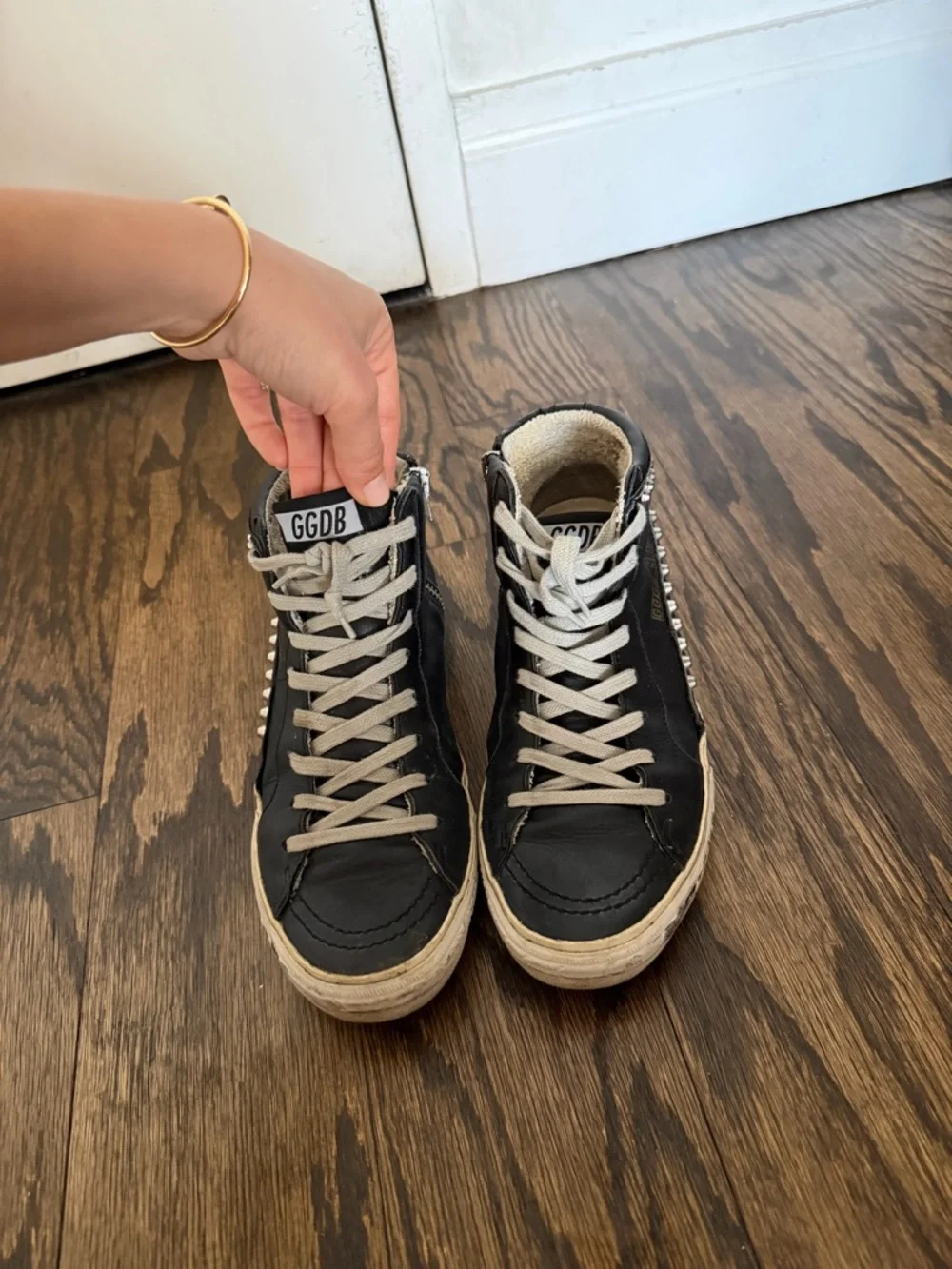 Golden Goose Black Studded High-Top Sneakers with White Laces - Picture 3 of 8